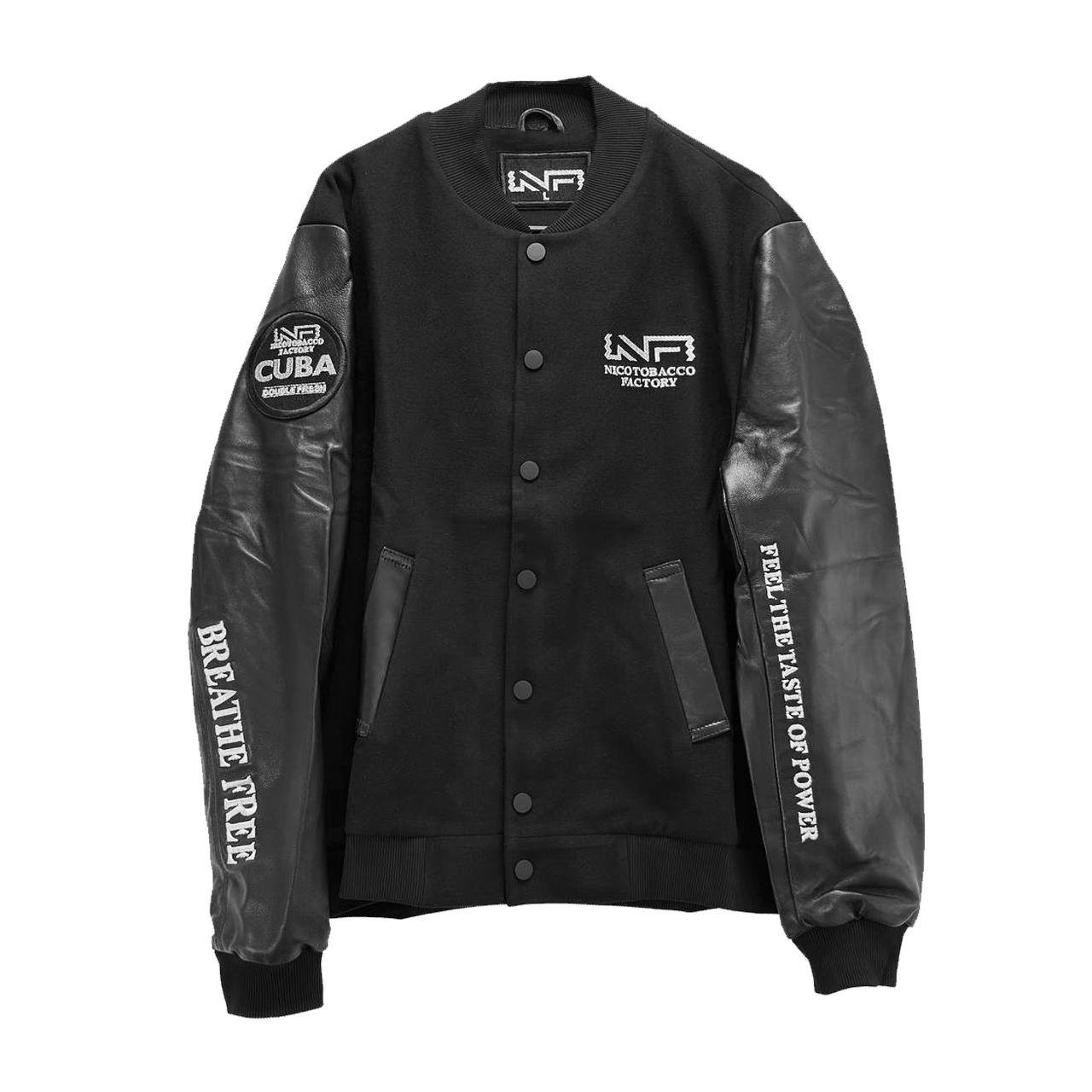 nicotobacco-varsity-lederjacke-wolle-stickerei-schwarz image 1