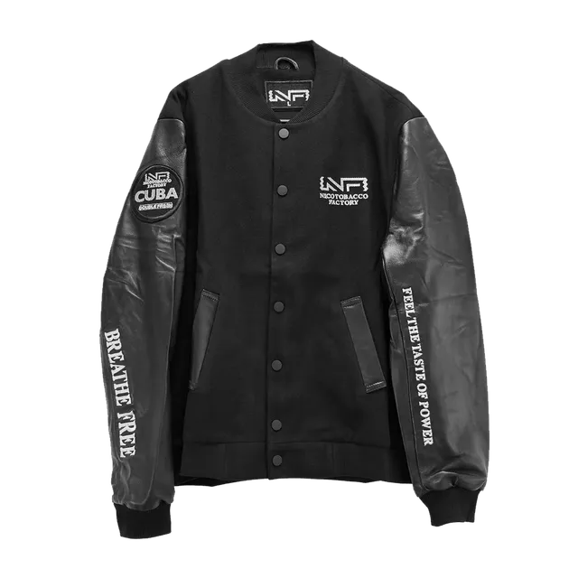 nicotobacco-varsity-lederjacke-wolle-stickerei-schwarz image 1