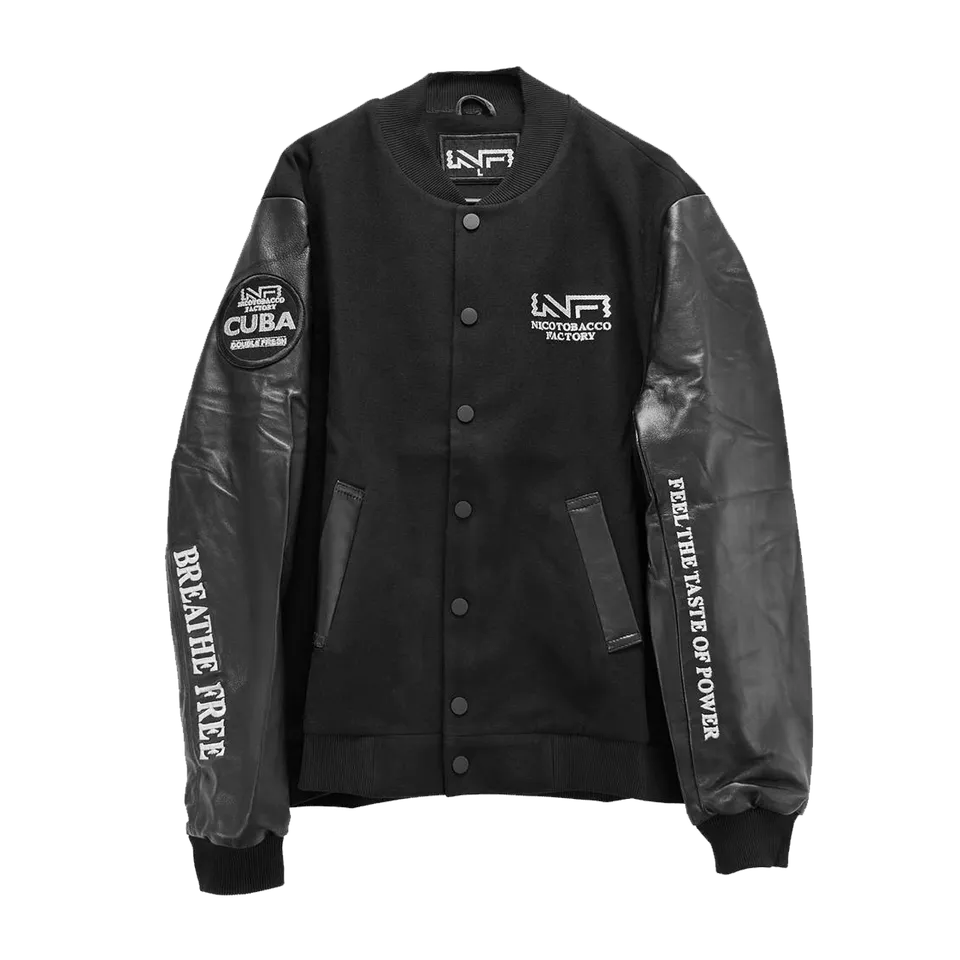 nicotobacco-varsity-lederjacke-wolle-stickerei-schwarz image 1