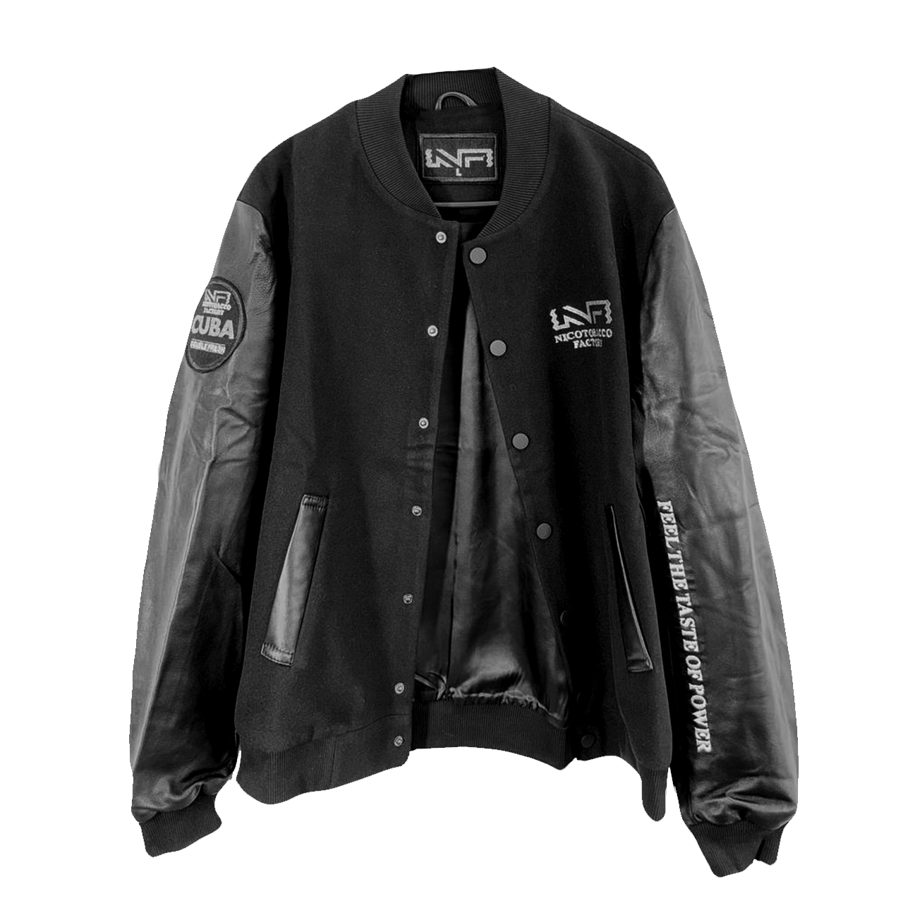 nicotobacco-varsity-lederjacke-wolle-stickerei-schwarz image 2